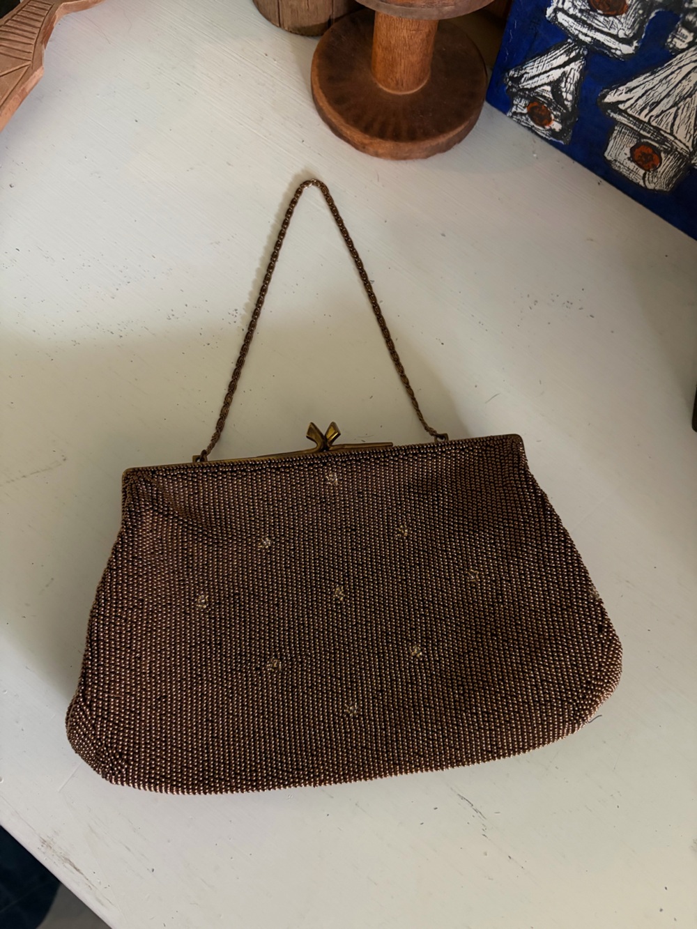 Vintage Beaded Evening Bag - Brown